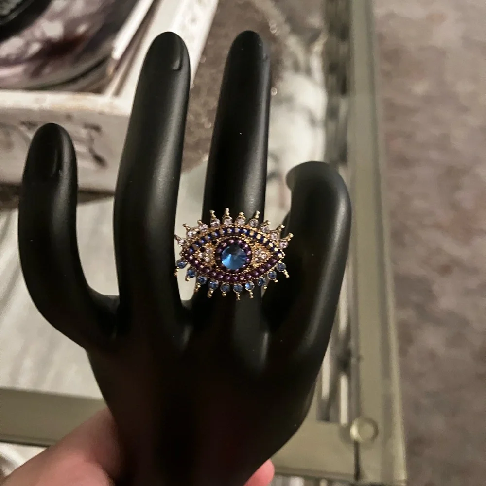 Greek style,boho vibes Blue Eye Ring with Gold Detailing